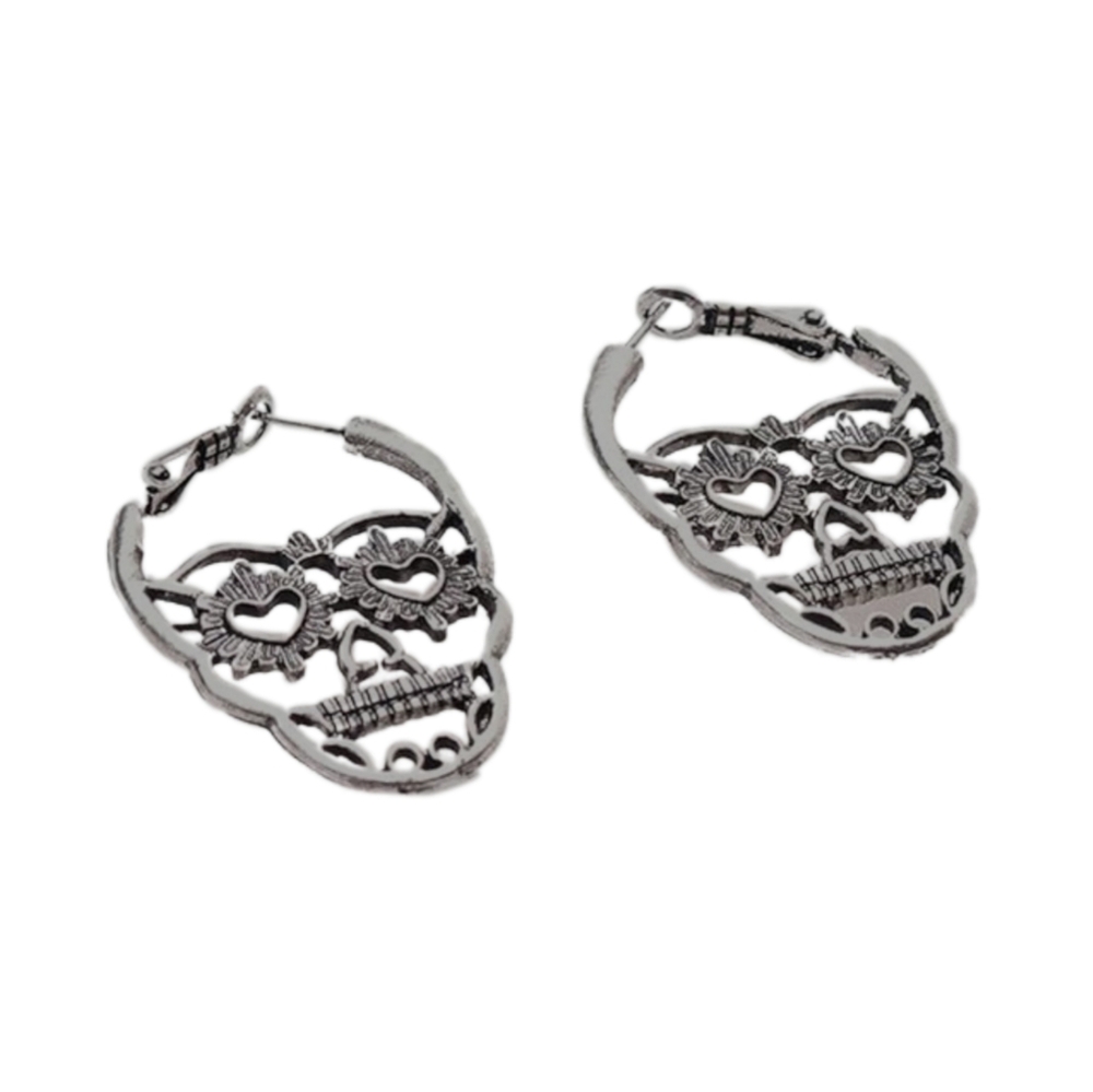Skull Punk Hoop Earrings - Picture 5 of 16
